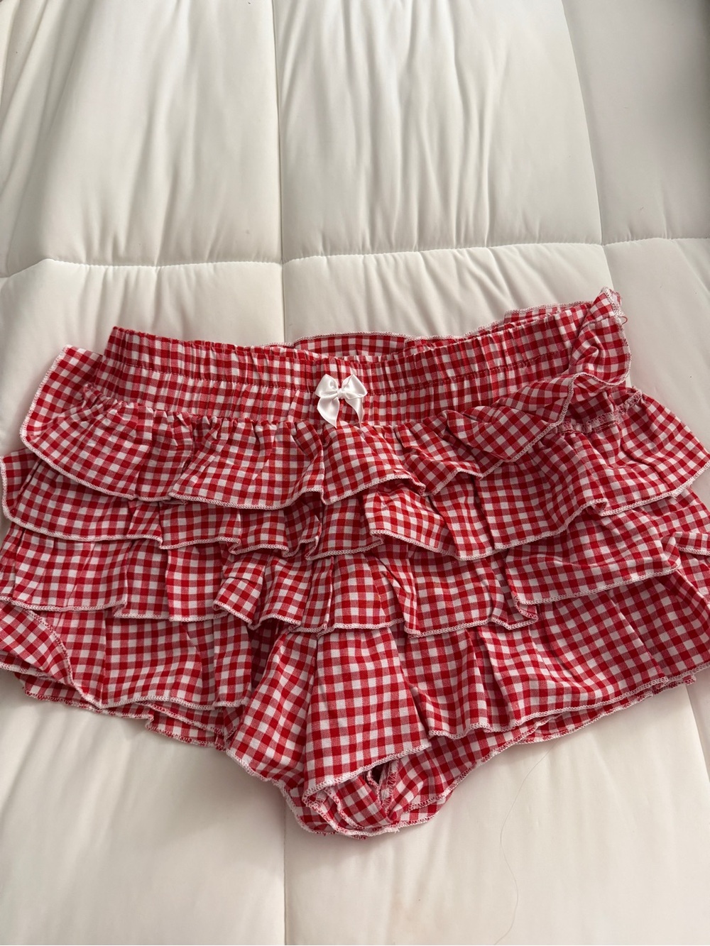 SHEIN Red Gingham Ruffle Skort Shorts